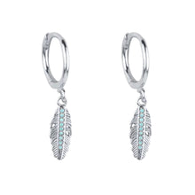 Load image into Gallery viewer, Turquoise Feather Charm huggie hoop earrings