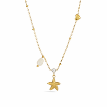 Load image into Gallery viewer, Starfish, heart, Pearl and crystal multi charm necklace