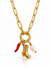 Load image into Gallery viewer, Red chilli, Pearl and Cowboy boot Charm Necklace