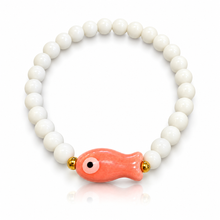 Load image into Gallery viewer, Ceramic Fish and White Glass Bracelet - 12 colours