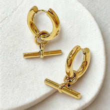 Load image into Gallery viewer, T Bar Chunky Stainless Steel Huggie Earrings