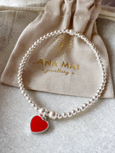Load image into Gallery viewer, Red Enamel Heart Charm Bead bracelet