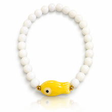 Load image into Gallery viewer, Ceramic Fish and White Glass Bracelet - 12 colours