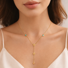 Load image into Gallery viewer, Crystal & Flower Droplet Lariat Necklace