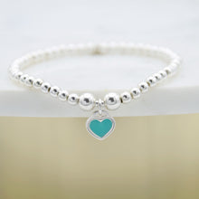 Load image into Gallery viewer, Turquoise Blue Enamel Heart Charm Beaded Bracelet