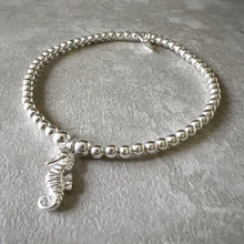 Load image into Gallery viewer, Sterling Silver Seahorse Charm Ball Bracelet