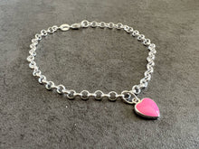 Load image into Gallery viewer, Sterling Silver Pink Enamel Heart Charm Chain Bracelet