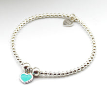 Load image into Gallery viewer, Turquoise Blue Enamel Heart Charm Beaded Bracelet