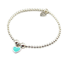 Load image into Gallery viewer, Turquoise Blue Enamel Heart Charm Beaded Bracelet