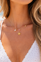 Load image into Gallery viewer, Starfish, heart, Pearl and crystal multi charm necklace