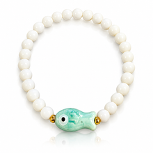 Load image into Gallery viewer, Ceramic Fish and White Glass Bracelet - 12 colours