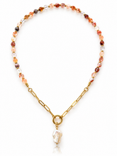Load image into Gallery viewer, Strawberry Quartz and Freshwater Pearl 20” OOAK necklace