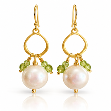 Load image into Gallery viewer, Baroque round pearls | Peridot on gold sterling silver hook earrings