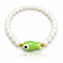 Load image into Gallery viewer, Ceramic Fish and White Glass Bracelet - 12 colours
