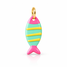 Load image into Gallery viewer, Large stripy ceramic fish charm pendants - colourful & fun - 7 colours