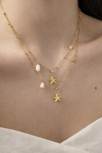 Load image into Gallery viewer, Starfish, heart, Pearl and crystal multi charm necklace