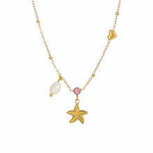Load image into Gallery viewer, Starfish, heart, Pearl and crystal multi charm necklace