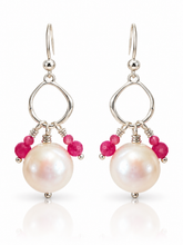 Load image into Gallery viewer, Baroque round pearls | Rhodochrosite sterling silver hook earrings