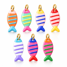 Load image into Gallery viewer, Large stripy ceramic fish charm pendants - colourful & fun - 7 colours