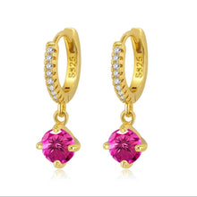 Load image into Gallery viewer, Crystal round drop huggie hoop earrings