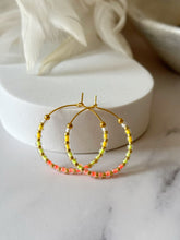 Load image into Gallery viewer, Neon Miyuki Beaded Stainless Steel 30mm Hoop Earrings