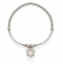 Load image into Gallery viewer, Sterling Silver Lotus Flower Charm Ball Bracelet