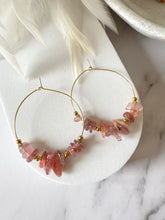 Load image into Gallery viewer, Gemstone Chip Beaded Stainless Steel 40mm Hoop Earrings