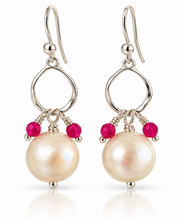 Load image into Gallery viewer, Baroque round pearls | Hot Pink Agate sterling silver hook earrings