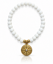 Load image into Gallery viewer, Compass and crystal white glass beaded bracelet