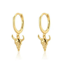 Load image into Gallery viewer, Buffalo Head Charm Huggie Hoop earrings