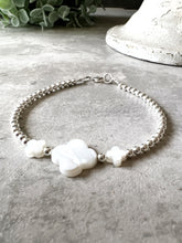 Load image into Gallery viewer, Mother of Pearl Triple Clover Bracelet Sterling Silver