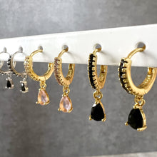 Load image into Gallery viewer, Crystal teardrop huggie hoop earrings