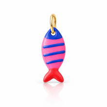 Load image into Gallery viewer, Large stripy ceramic fish charm pendants - colourful & fun - 7 colours