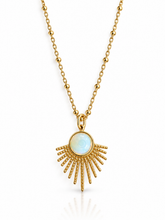 Load image into Gallery viewer, Opalite Sunburst charm on a Stainless Steel Satellite Necklace