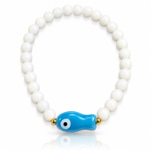 Load image into Gallery viewer, Ceramic Fish and White Glass Bracelet - 12 colours