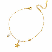 Load image into Gallery viewer, Starfish, heart, Pearl and crystal multi charm anklet