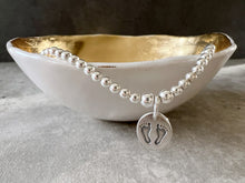 Load image into Gallery viewer, Sterling Silver Baby Footprints Charm Ball Bracelet
