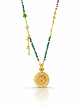 Load image into Gallery viewer, Beautifully intricate long beaded necklace - teal green and pink