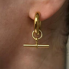 Load image into Gallery viewer, T Bar Super Chunky Stainless Steel Huggie Earrings