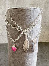 Load image into Gallery viewer, Sterling Silver Pink Enamel Heart Charm Chain Bracelet