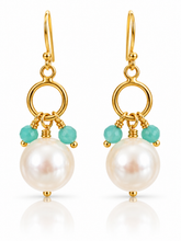 Load image into Gallery viewer, Baroque round pearls | Amazonite on gold sterling silver hook earrings