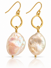 Load image into Gallery viewer, Baroque Freshwater Pearl organic circle pendant earrings