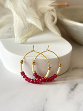 Load image into Gallery viewer, Colourful Agate and Miyuki Beaded Stainless Steel 30mm Hoop Earrings
