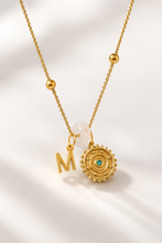 Load image into Gallery viewer, Sun Disc, Rose Quartz, Initial charms on a Stainless Steel Satellite Necklace