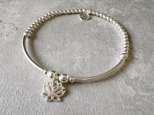 Load image into Gallery viewer, Sterling Silver Lotus Flower Charm Ball Bracelet