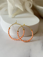 Load image into Gallery viewer, Neon Miyuki Beaded Stainless Steel 30mm Hoop Earrings