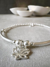 Load image into Gallery viewer, Sterling Silver Lotus Flower Charm Ball Bracelet