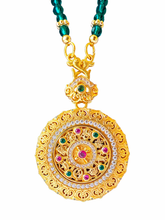 Load image into Gallery viewer, Beautifully intricate long beaded necklace - teal green and pink