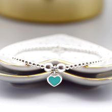 Load image into Gallery viewer, Turquoise Blue Enamel Heart Charm Beaded Bracelet