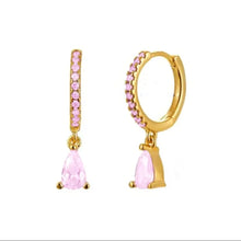 Load image into Gallery viewer, Crystal teardrop huggie hoop earrings
